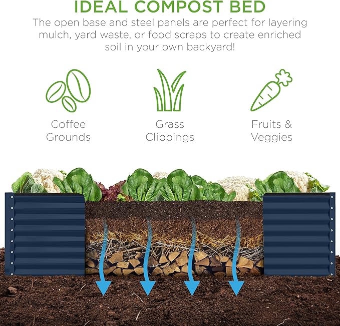 Best Choice Products 8x4x2ft Outdoor Metal Raised Garden Bed, Deep Root Planter Box for Vegetables, Herbs & Flowers, 478-Gallon Capacity, 100% Non Toxic Materials - Navy BestChoiceProducts