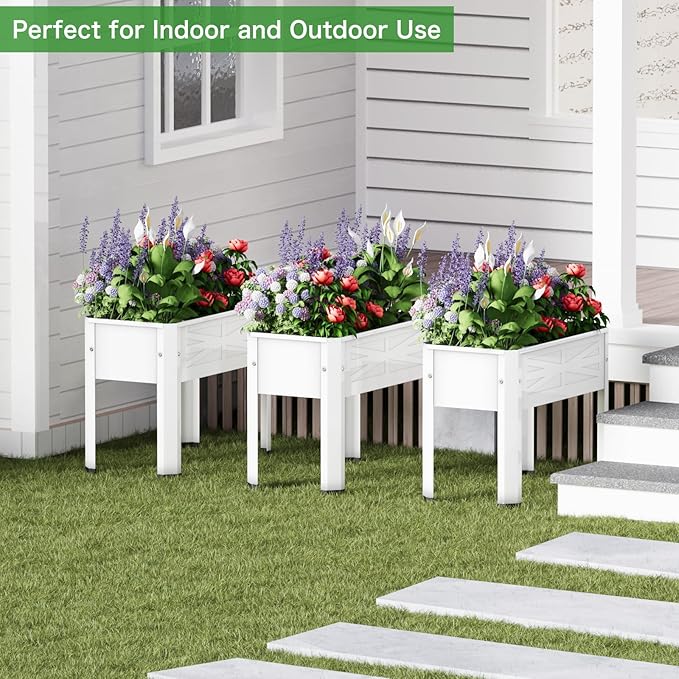 Elevated Metal Planter Box Stand Heavy Duty Raised Garden Bed for Vegetables Flowers Herbs Indoor Outdoor Use, Cream PROXRACER