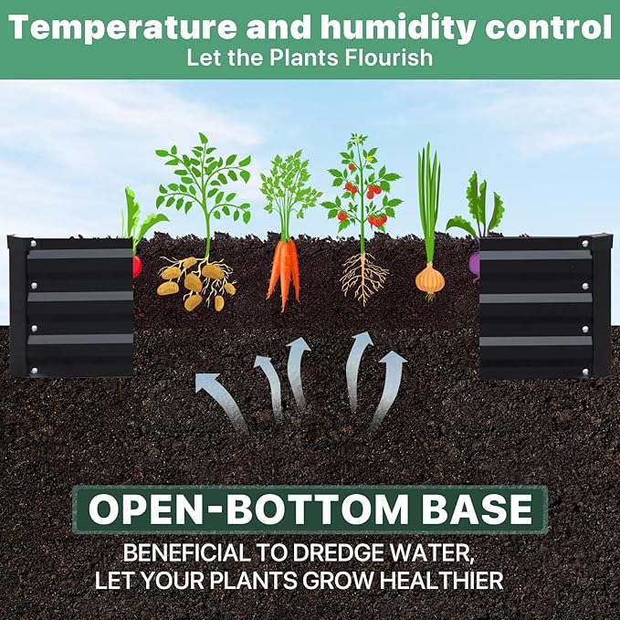 12×4×1ft Galvanized Metal Raised Garden Bed, Metal Planter Kit Box Outdoor for Deep-Rooted Vegetables, Flowers, Green and Herbs SONFILY