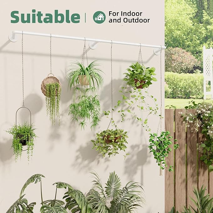 Plant Hanger Indoor with 6 Hanging Chains Hanging Planters for Indoor Plants Hanging Plant Holder Window Plant Shelves White Metal Rod(Pot not Included Galood