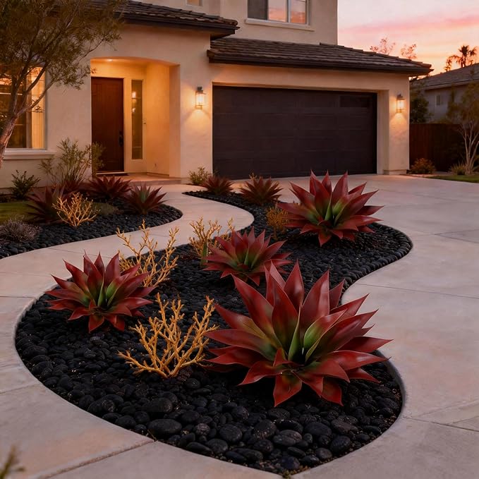 Ivydale Outdoor Faux Plants, 2 PCS 28" Artificial Agave Plant for Outdoors Outside Decoration, Large Fake Plants Realistic Greenery UV Resistant for Planter Porch Patio Yard Garden Indoor(Red) Ivydale