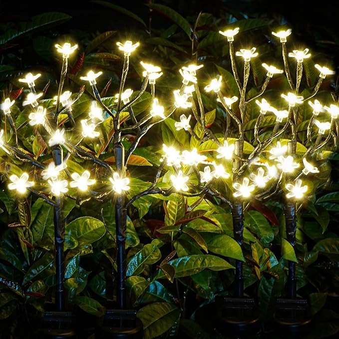 Solar Garden Lights Waterproof, Sola Lights Outdoor Decorative 4Pack,80Led Solar Powered Flowers Garden Decor,Fairy Lights for Yard,Pathway,Outside Decorations,Gardening Gifts for Women Mom IUEECEN