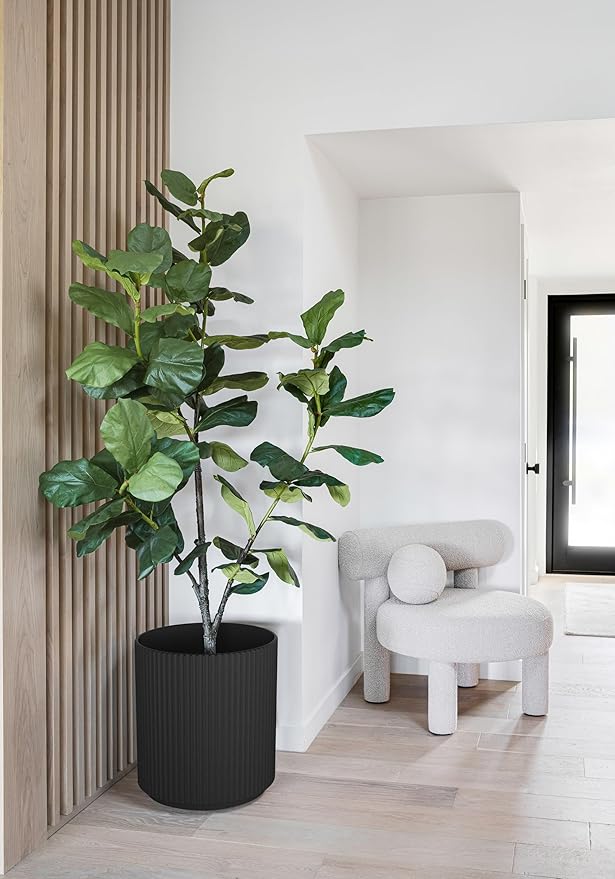 Veradek Mason Series Demi Planter - Large Round Planter for Indoor or Outdoor Patio/Balcony | Made from Plastic & Concrete with Drainage Holes | Modern Décor for Flowers, Trees, Tall Plants VeradekOutdoor