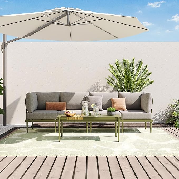 Sundale Outdoor 5 Pieces Patio Furniture Set, Metal Sectional Sofa Patio Conversation Set with Coffee Table, Modern Patio Corner Couch for Balcony, Porch, Sunroom SundaleOutdoor