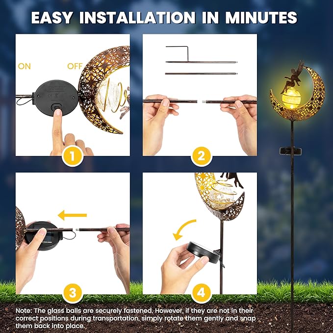 Fairy Garden Solar Lights Outdoor Moon Stakes, Waterproof Outdoor Metal Decor Gifts for Women Mom, Art Moon Sculpture for Yard, Patio, Garden, Porch, 1 Pack Suncket