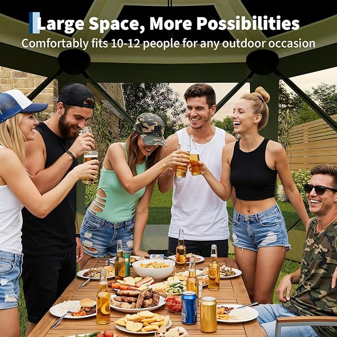11.5x11.5FT 6-Sided Pop Up Gazebo Tent，One-Push Setup Canopy Tent with Mesh Panels & Removable Wind Cloths, Outdoor shelter for Camping, Backyard Parties, Outdoor Events - Army Green GarveeLife