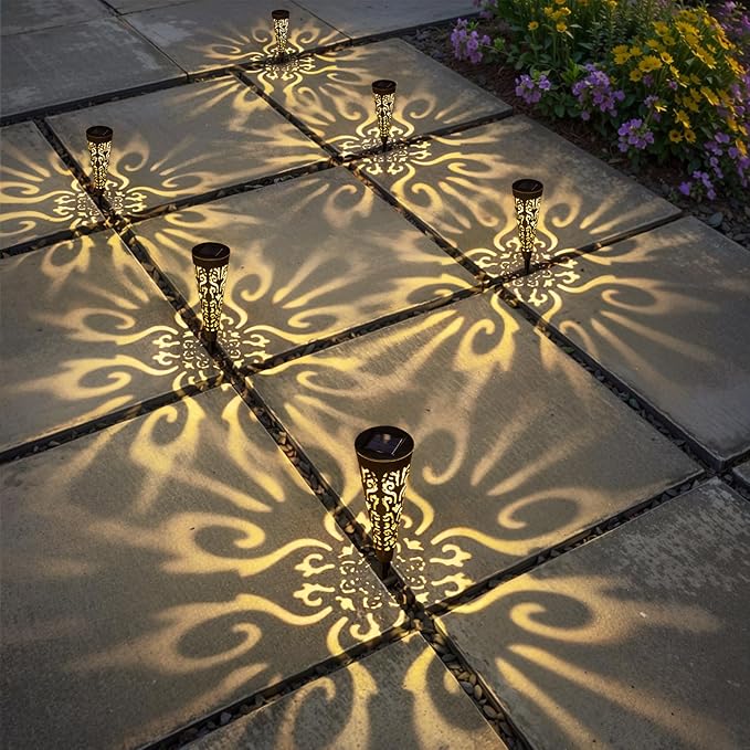 Go2garden 6Pcs Solar Lights Outdoor Garden Decor Gifts for Women Mom,Waterproof Conical Garden Stakes for Yard, Lawn, Pathway,Garden Lights Mothers' Day Birthday Gifts for Men(Black) Go2garden
