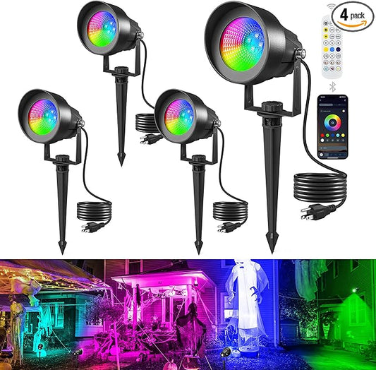 T-SUN Spot Lights Outdoor Waterproof IP65 with US Plug, 270° Adjustable, App & Remote Control, Timer, Dimmable, Music Sync, Multi Scenes, Color Changing Landscape Lights for Yard Garden T-SUN