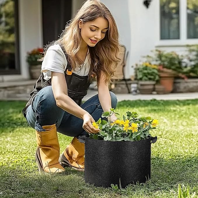 T4U Fabric Plant Grow Bags with Handle 10 Gallon Pack of 5, Heavy Duty Nonwoven Smart Garden Pot Thickened Aeration Nursery Container Black for Outdoor Potato, Tomato, Chili, Carrot and Vegetables T4U