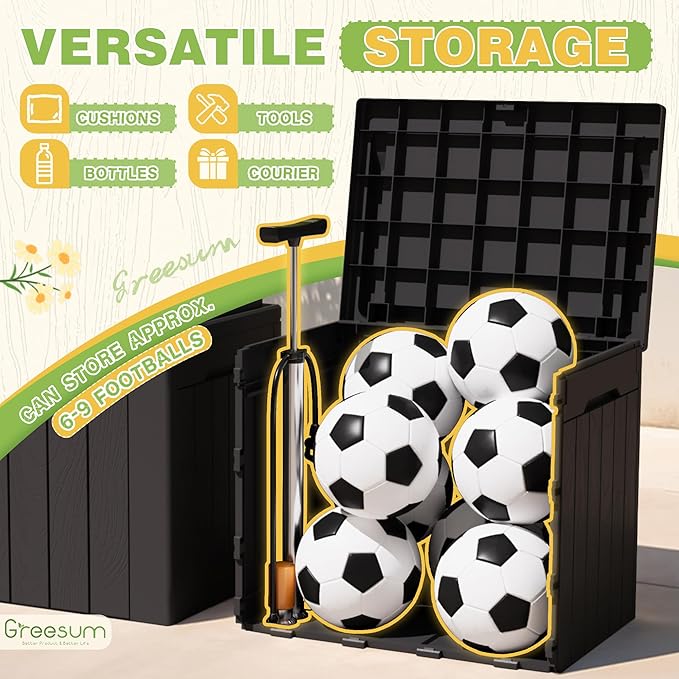 Greesum 31 Gallon Deck Box for Outside, All Weather Outdoor Storage Boxes for Patio Furniture Set, Package Delivery Box, Garden Tools, Black(Set of 2) BuynowfromGreesum