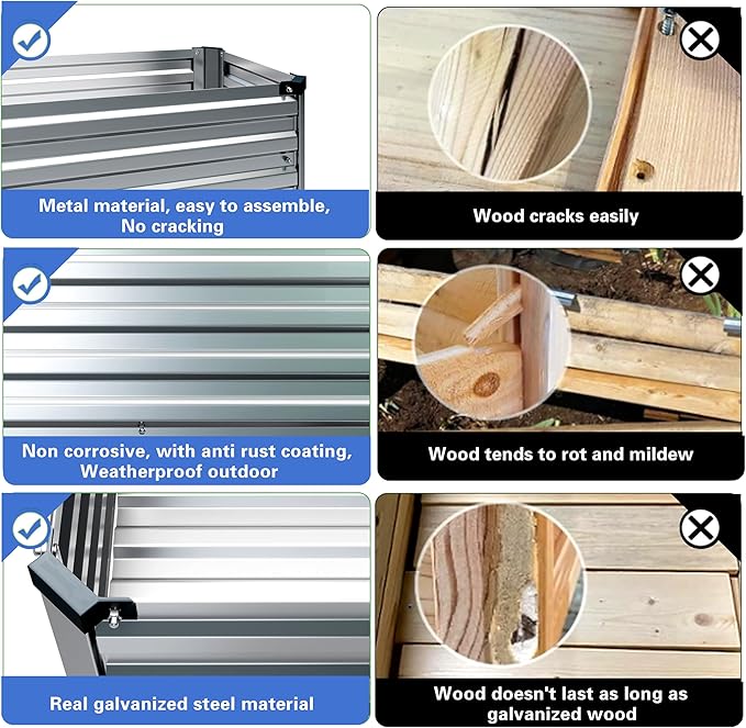 Galvanized Raised Garden Bed with Legs,2PCS 48×18×30in Elevated Planter Box for Backyard,Outdoor Garden, Patio, Balcony, 300lb Capacity,Grey DIIYIV