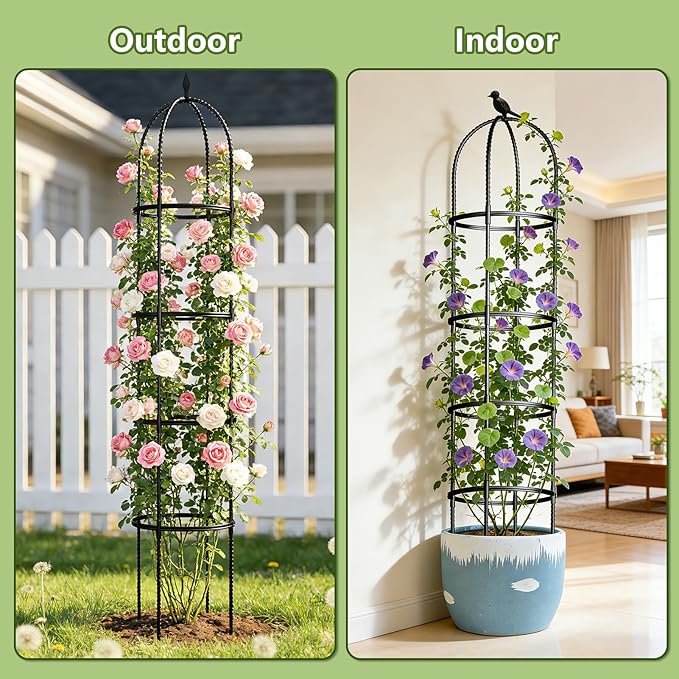 Obelisk Trellis for Garden Plants Climbing: 6ft Rustproof Metal Pipe with Plastic Coated - Potted Plant Climber Support for Outdoor Indoor Grape Vines Vegetable Fruits Flowers (1PC) ONEANU