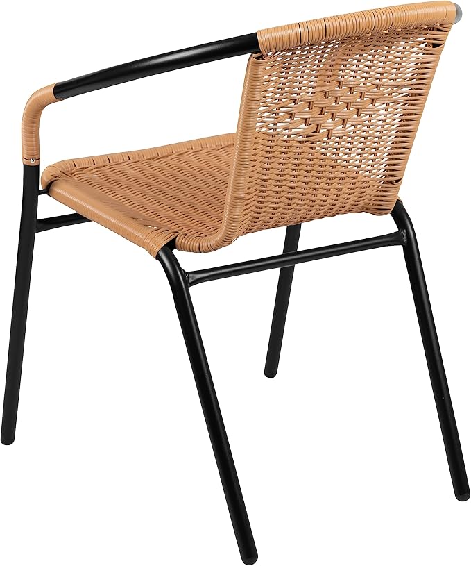Flash Furniture Lila 4 Pack Beige Rattan Indoor-Outdoor Restaurant Stack Chair | Versatile and Stylish Seating FlashFurniture