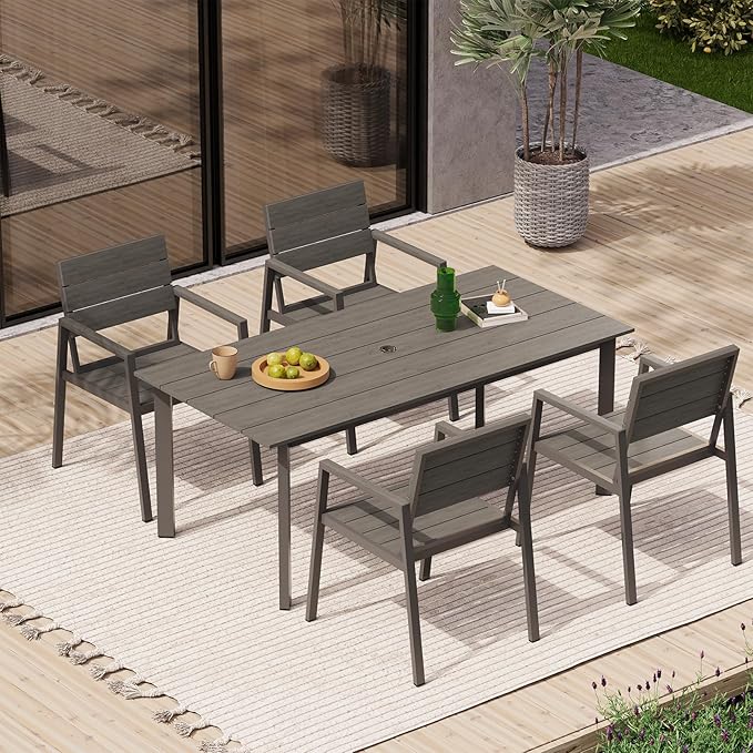 Outdoor Patio Dining Chairs Set of 2, 350LBS Capacity Aluminum Patio Dining Chairs with Armrests, Weather-Resistant for Lawn, Garden, Yard, Poolside and Indoor Use (Gray & Teak) Oasbira