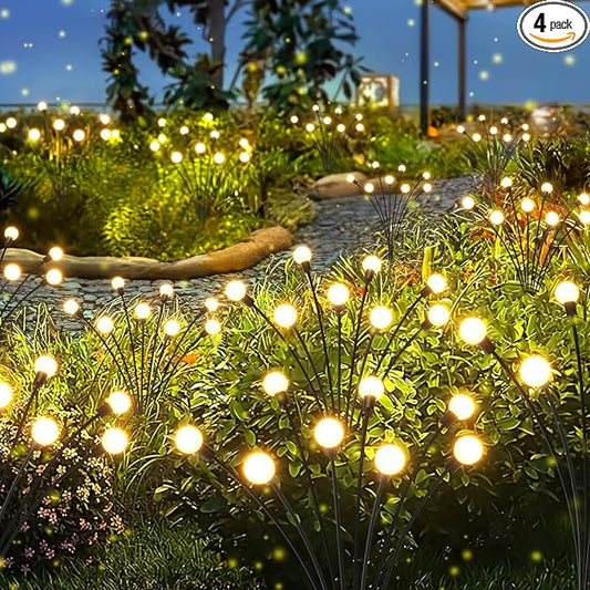 LETMY Solar Lights Outdoor, 4 Pack 32 LED Swaying Solar Garden Lights, Firefly Light for Outdoor Decorations, Garden Decor with Big Bulb & Larger Panel, Unique Gifts for Women, Gifts for Grandma Letmy