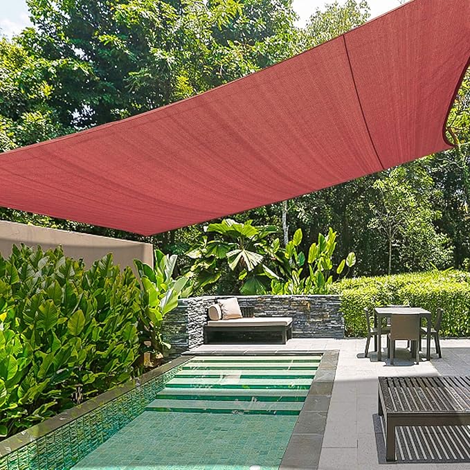 KANAGAWA Sun Shade Sail Curved 24'X24' Rust Red Rectangle Outdoor Shade Cover UV Blovk Canopy for Patio Garden Backyard Heavy Duty Permeable 185GSM (We Make Custom Size) KANAGAWA