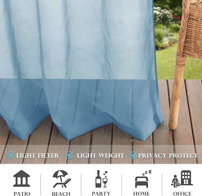RYB HOME Sheer Curtains Outdoor - Linen Look Translucent Drapes Waterproof, Light Filtering Quick Dry Sheers for Exterior Patio Porch Wedding, 54" Wide by 96" Long, 2 Panels, Navy Blue RYBHOME