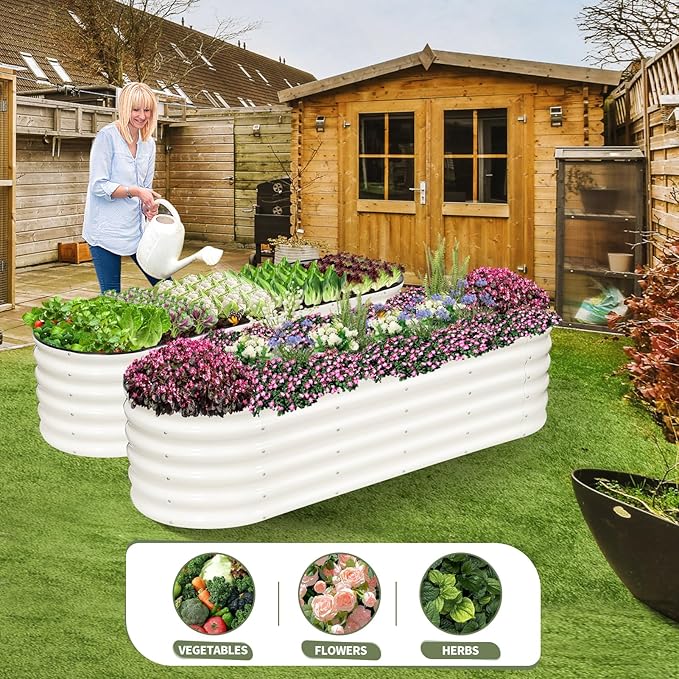 Galvanized Raised Garden Bed Outdoor- 2 Pcs Raised Beds for Gardening| Metal Planter Box, Steel Raised Garden Bed Kit with Gloves for Vegetables, Flower, Herbs (6x2x1.4FT, White) Permade