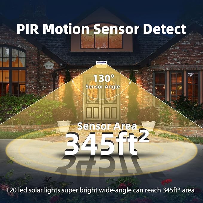 HMCITY 120 LED Solar Lights Outdoor with Motion Sensor and 3 Lighting Modes, IP65 Waterproof Wide Solar Wall Lights Ideal for Garden Patio Yard (Front Button 6Packs, White Shell-Warm White) LightingUpYourLife