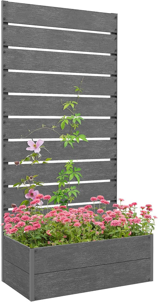 Outsunny Raised Garden Bed with Trellis for Climbing Plants, Planter Box with Self Draining Gap, Freestanding Trellis Planter for Outdoor, Patio, Deck, 28.25" x 15" x 59", Gray Outsunny
