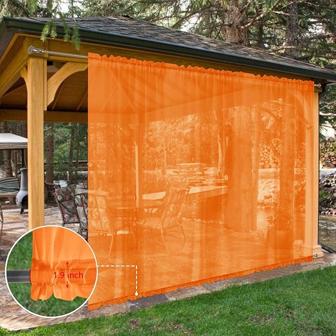 SpaceDresser Waterproof Outdoor Sheer Curtains for Patio - 2 Panels Rod Pocket Indoor Voile Sheer Curtain for Living Room,100W x 96L inch, Orange SpaceDresser