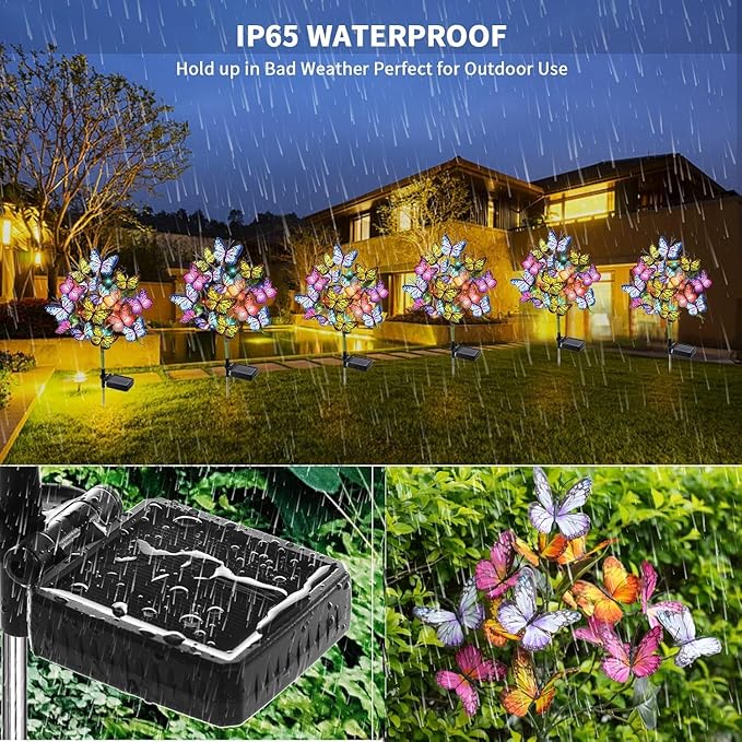 Solar Garden Lights Outdoor Waterproof Decorative Solar Lights Outdoor 8 Pack with 176 LED 136 Butterfly Flower Garden Decor Yard Decorations Patio Lawn, Gifts for Mother's Day Mom Women Adecorty