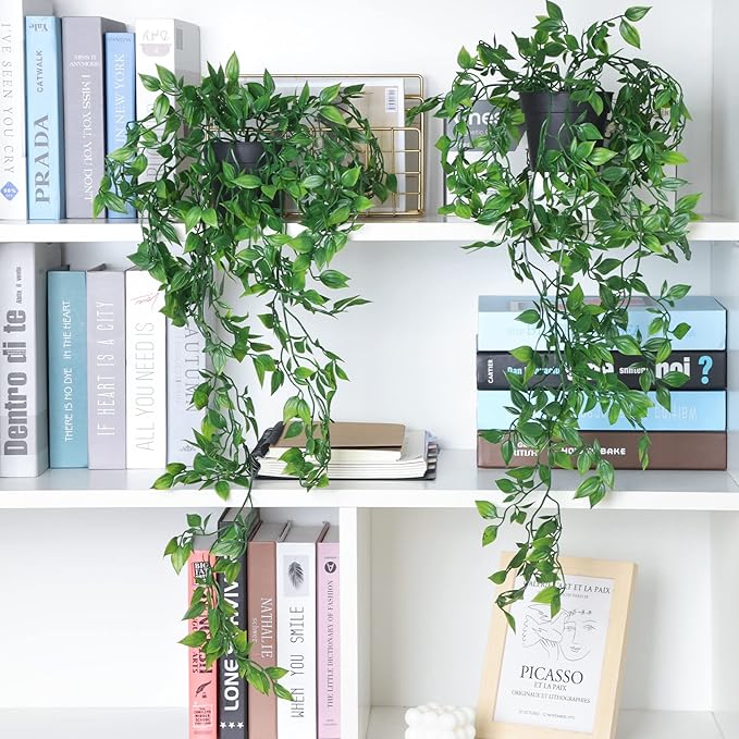Whonline 3 Pack Artificial Hanging Plants Fake Plants with Pots for House Bedroom Wall Garden Decor WHONLINE