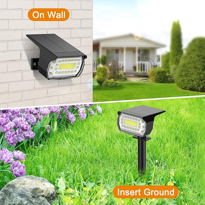LANSOW Solar Spot Lights Outdoor, [4 Pack/76 LED] 2-in-1 Solar Landscape Spotlights, 3 Modes IP65 Waterproof Dusk to Dawn Solar Powered Flood Wall Lights for Outside Yard Garden Pathway(Cool White) LANSOW