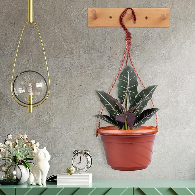 VIDELLY 4 Pieces Plastic Hanging Planters, 5.9 in Dia x 3.54 in H, Flower Plant Basket Pots Chain Holder Garden Decoration for Indoor and Outdoor Use, Beige White & Red VIDELLY
