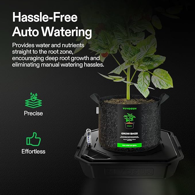 VIVOSUN 4-Pack FlexFeed Self-Watering Pots with Grow Bags, Auto Irrigation Fabric Pot Base with Water Meter & Maintenance Window, for Use Indoors/Outdoors in Grow Tents, Greenhouses, Gardens VIVOSUN