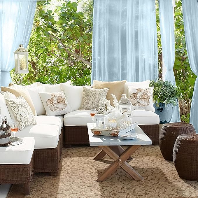 RYB HOME Sheer Curtains Outdoor - Linen Look Translucent Drapes Waterproof, Light Filtering Quick Dry Sheers for Exterior Patio Porch Wedding, 54" Wide by 96" Long, 2 Panels, Navy Blue RYBHOME