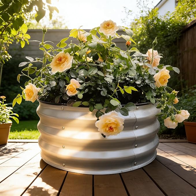 GARDMAX 2 Pack 2x2x1FT Galvanized Round Raised Garden Bed Kit, Metal Planter Boxes Outdoor with Easy Assembly, Large Garden Bed for Vegetables, Fruits, Flower, Herbs Silver ChooseGardmaxforbetterlife