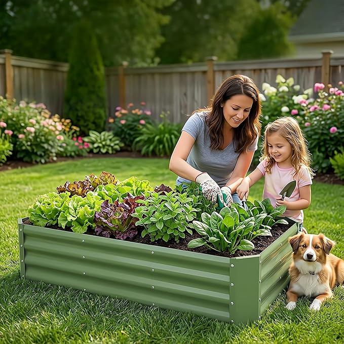 INNO STAGE Galvanized Raised Garden Bed Kit, 4x2x1FT Metal Raised Garden Beds for Vegetables, Rust-Resistant & Easy Assembly, Outdoor Raised Beds for Gardening, Flowers, Herbs (Green) INNOSTAGE