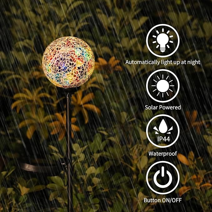 VCUTEKA Solar Path Lights Outdoor Decorative - Mosaic Solar Garden Stakes Light Waterproof LED Light for Landscape Lawn Patio Yard Driveway Decoration VCUTEKA