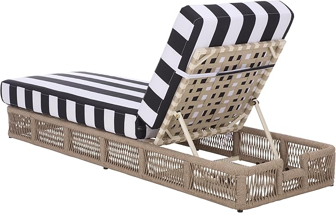 SAFAVIEH Outdoor Patio Furniture Collection - Gillian Heather Tan Rope Daybed, Black Stripe Cushion, Coastal Sunlounger, Fully Assembled (PAT7527E) SAFAVIEH