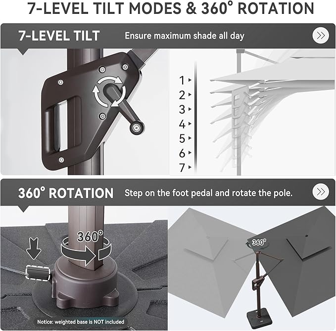 10 X 13 FT Cantilever Outdoor Patio Umbrella with Led Lights Large Heavy Duty 360° Rotation Double Top Offset Rectangular Umbrellas for Backyard Garden Pool Outside Deck, Grey MEVBC
