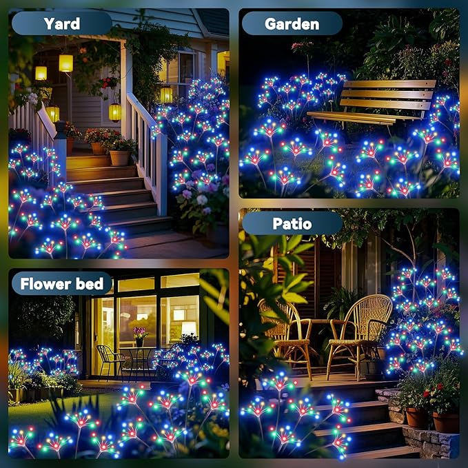 Solar Garden Lights 2 Pack Waterproof Solar Swaying Starburst Light Outdoor Lights for Yard Patio Walkway Pathway Party Wedding Christmas Decorative, Multicolor Yaafen