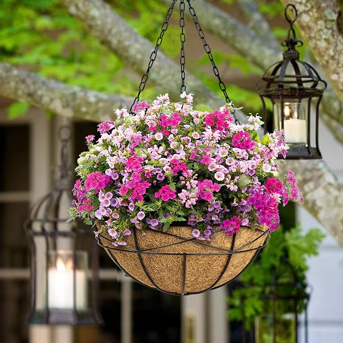 2 Pack 18 Inch Extra Large Deep Hanging Baskets for Plants Outdoor Metal Hanging Planters Flower Pots with Coco Liners Black Hanging Plant Holder for Porch Balcony Garden Planting KarlliuHOMEGARDEN
