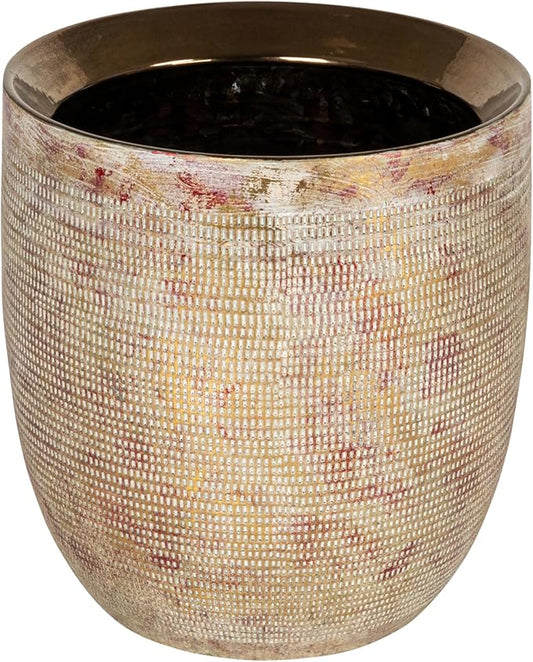 Creative Co-Op Embossed Textured Stoneware Planter, Metallic Gold CreativeCo-Op