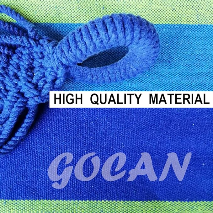Brazilian Double Hammock 2 Person Extra Large Canvas 250x160cm Total Length 350cm Load 500lb Cotton Hammock for Garden Outdoor and Indoor Blue/Green(98 * 65'') GOCAN