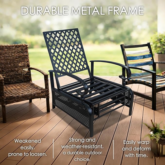Kozyard Adjustable Outdoor Reclining Lounge Chair, Cushioned Patio Chaise Lounge with Extendable Metal Frame for Sunbathing, Reading & Relaxing – Comfortable Outdoor Recliner(Burgundy) Kozyard