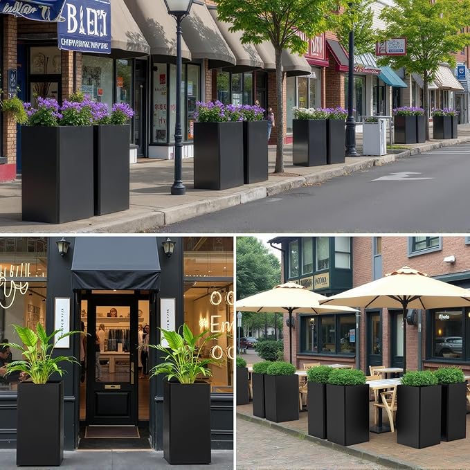 Tall Black Planter 28" Metal Square Large Plant Pots for Indoor Outdoor-Modern Tall Flower Pots for Porch, Patio, Deck, Commercial & Residential(14" Lx14 Wx 28" H) GradenHomeD%C3%A9corProducts