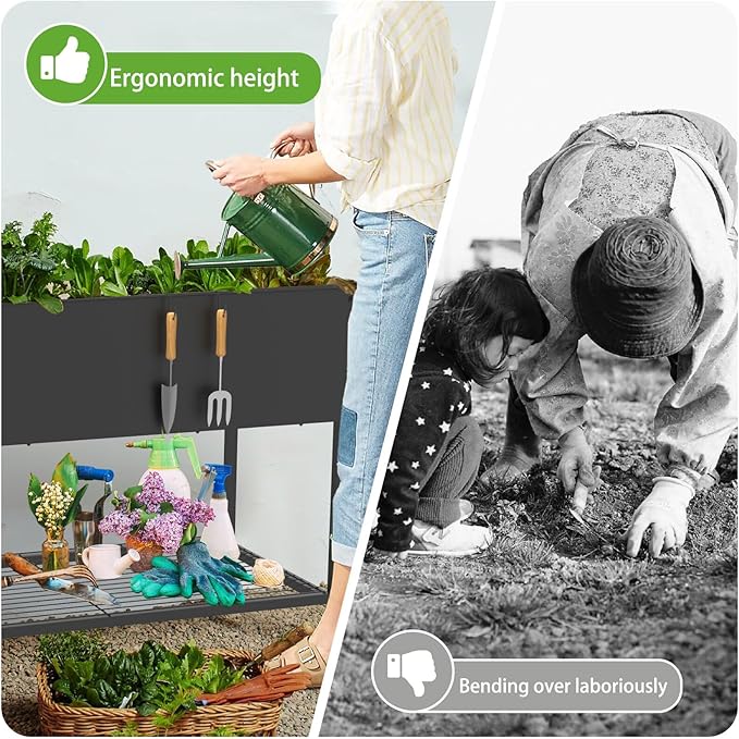 51 × 26 × 31.5 Inches Raised Garden Bed with Legs/Storage Shelf, Mobile Planter Box for Outdoor Plants, Elevated Garden Bed for Backyard, Balcony, Black Rootora