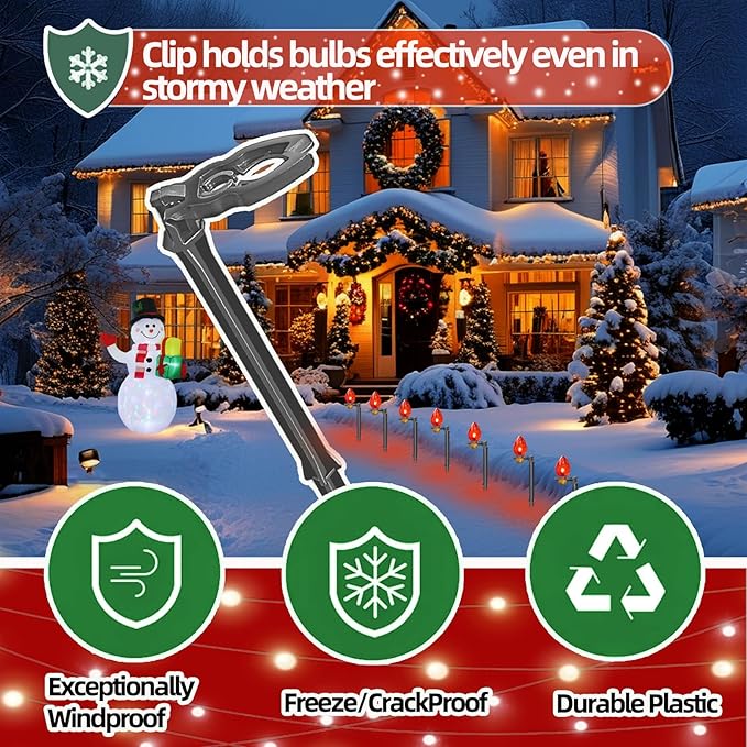 50 Pack Christmas Light Stakes 8.5"-10" for C7 and C9 String Lights,Outdoor Light Stakes, Garden, Lawn, Pathway, Patio, Path, Walkway, Christmas Decoration koneboss