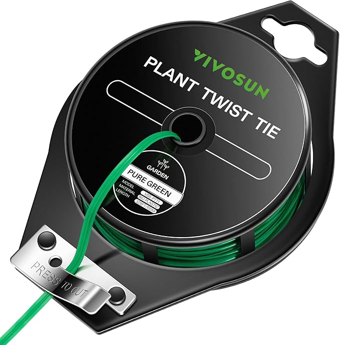 VIVOSUN Twist Ties, 328 ft (100m) PE-Coated Green Plant Ties with Cutter, Reusable & Flexible Tomate Ties for Plant Support, Indoor Outdoor Gardening, Cable Management, Home Office Organization VIVOSUN