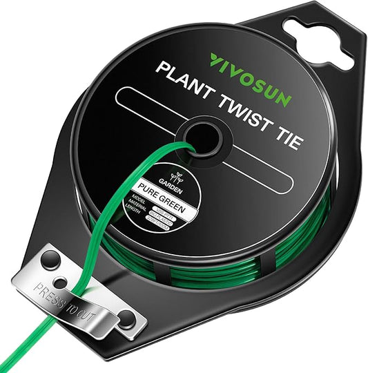 VIVOSUN Twist Ties, 328 ft (100m) PE-Coated Green Plant Ties with Cutter, Reusable & Flexible Tomate Ties for Plant Support, Indoor Outdoor Gardening, Cable Management, Home Office Organization VIVOSUN