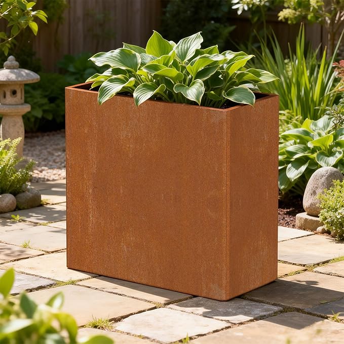 Corten Steel Planters - 24X12X24 inch Removable Insert Shelf for Garden Patio Ganeekiron