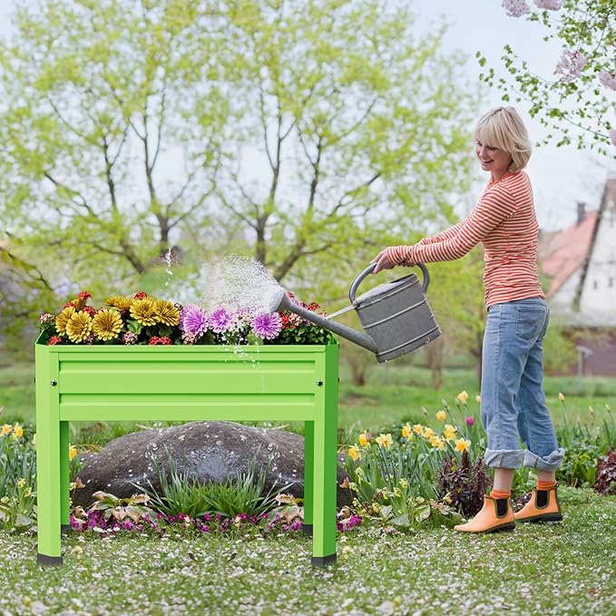 Elevated Metal Planter Box Stand Heavy Duty Raised Garden Bed for Vegetables Flowers Herbs Indoor Outdoor Use, Green PROXRACER