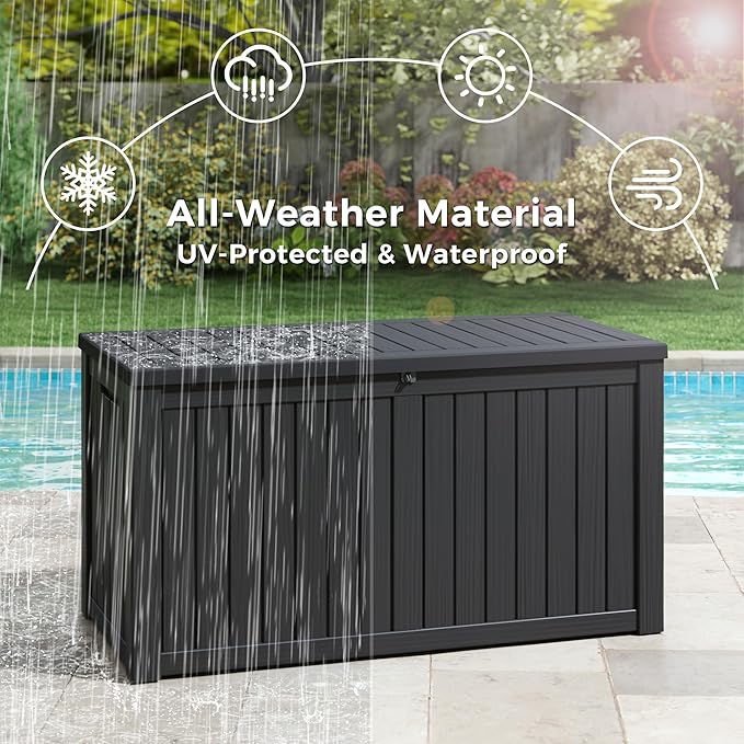 Outdoor Storage Box, Resin Deck Boxes Indoor and outdoor, Waterproof Storage Box Lockable Lid (Black, 160 Gallon) NBYSGO