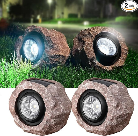 Timeflies Solar Rock Lights Outdoor, 2 Pack Super Bright Solar Spot Lights Outdoor IP65 Waterproof Solar Yard Lights, Auto On/Off Garden Decor for Outside Paths, Sidewalks, Yards, Landscapes, Patios Timeflies